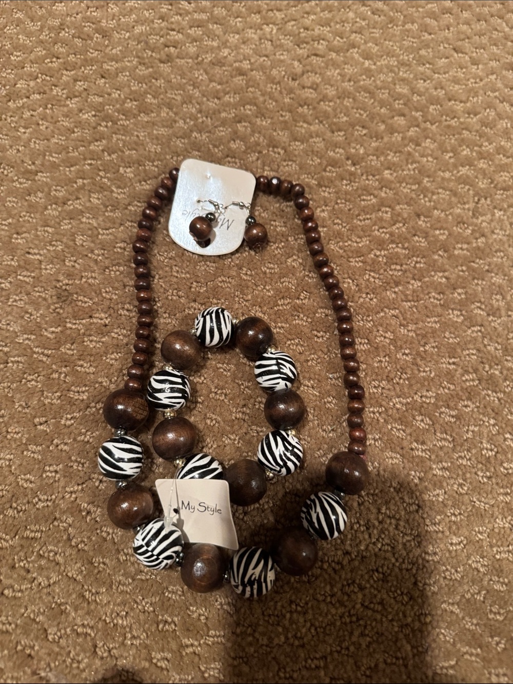 My Style Zebra Print & Wooden Bead Jewelry Set – Necklace, Bracelet & Earrings